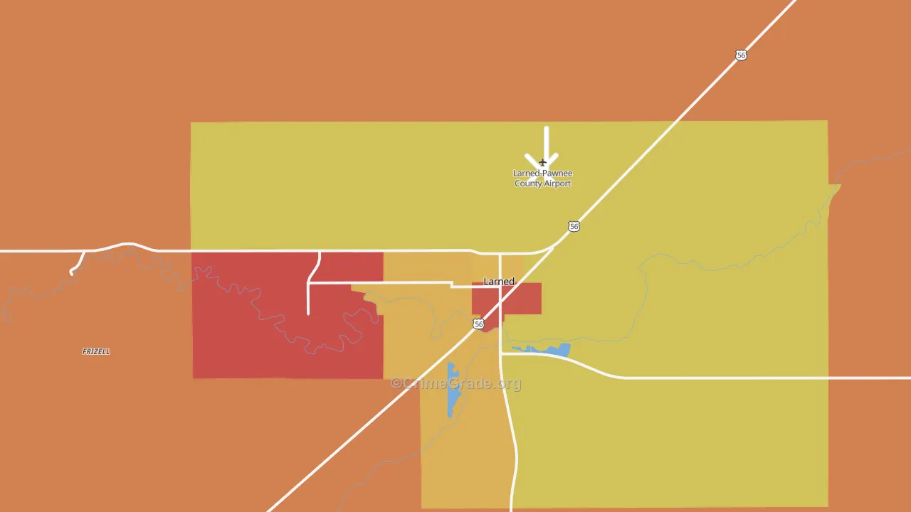 Larned, KS Map of Robbery Rates