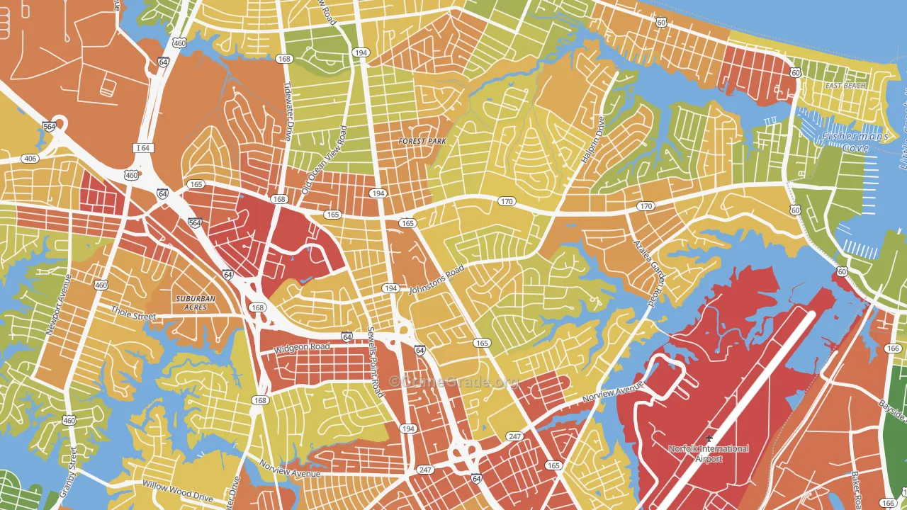 Larrymore Lawns, Norfolk, VA Map of Robbery Rates
