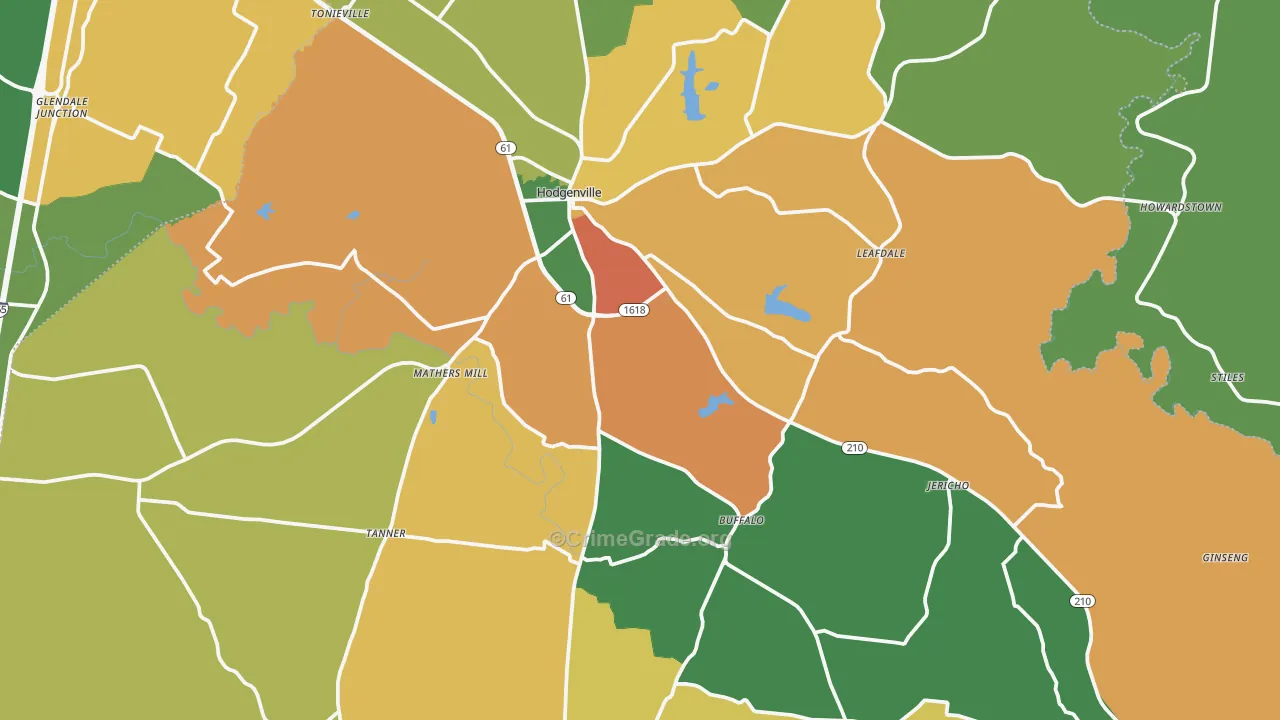 Larue County, KY Map of Robbery Rates
