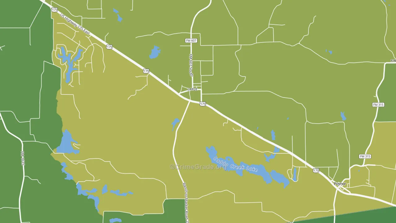 Larue, TX Map of Robbery Rates