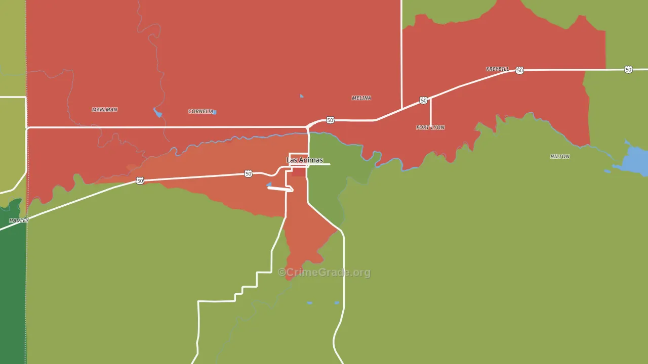 Las Animas, CO Map of Robbery Rates
