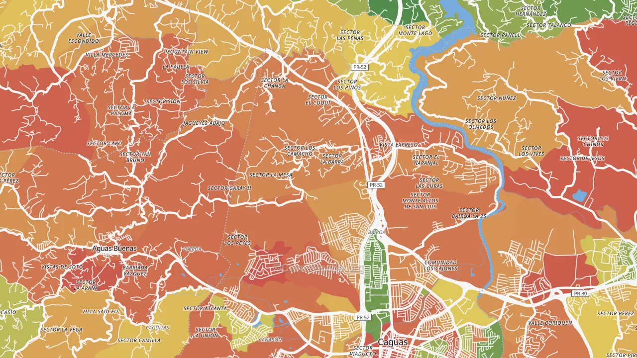 Las Carolinas, PR Map of Robbery Rates