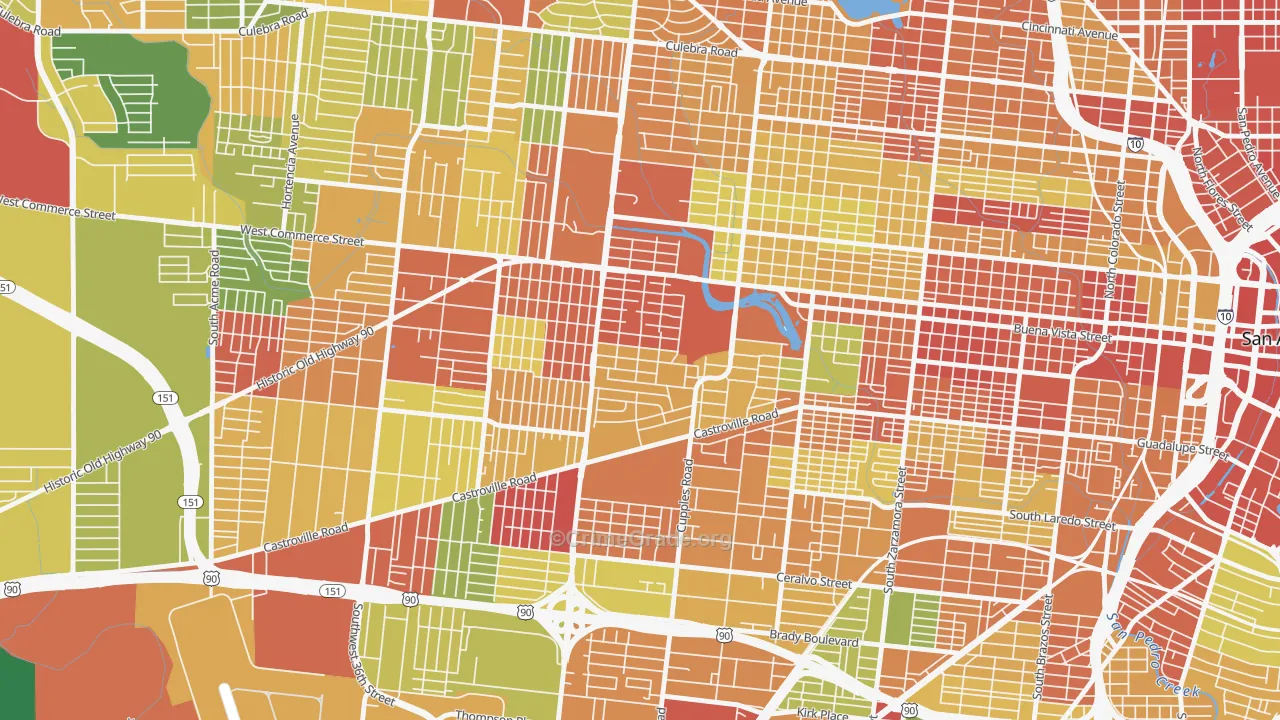 Las Palmas, San Antonio, TX Map of Robbery Rates