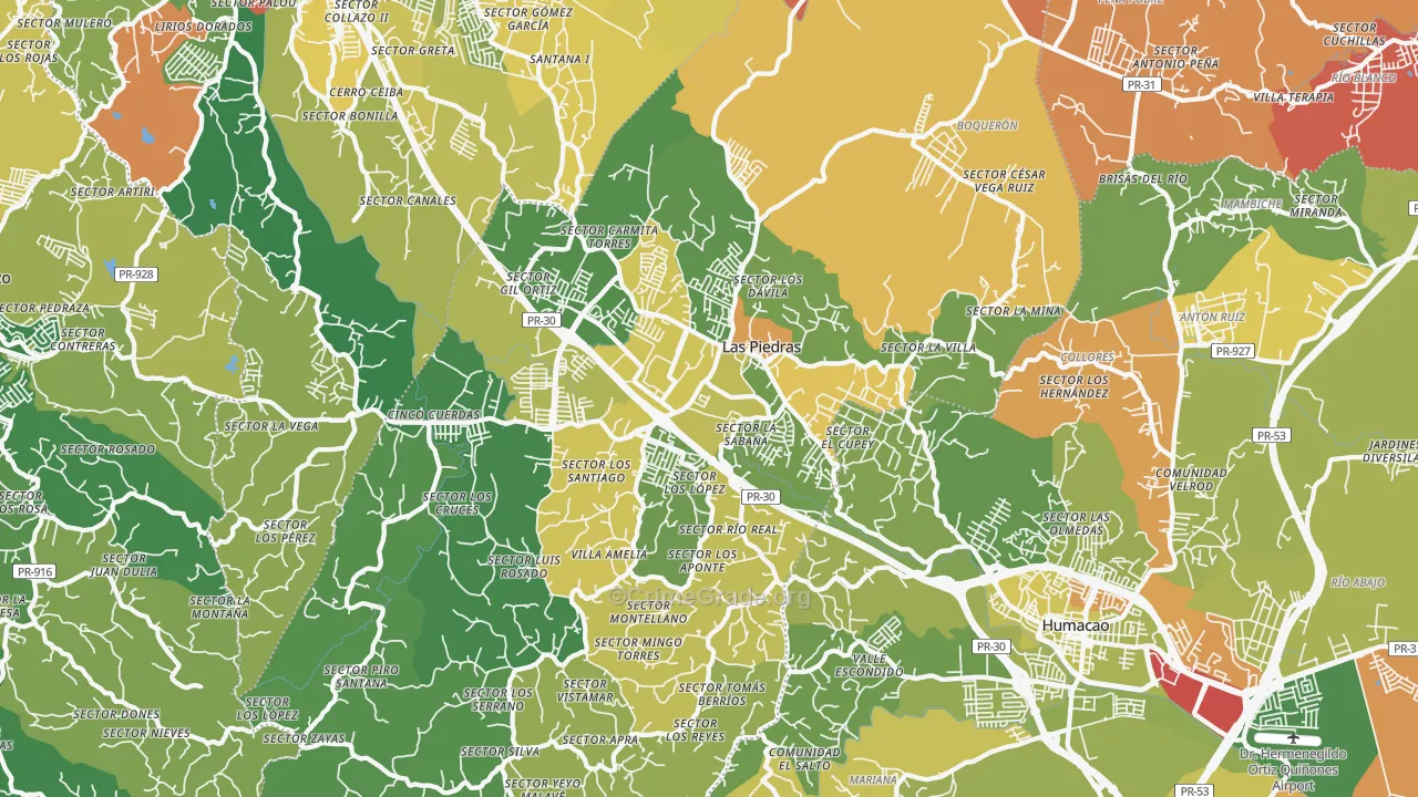 Las Piedras, PR Map of Robbery Rates