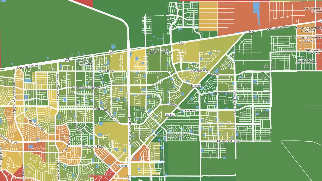 Las Tierras, El Paso, TX Map of Robbery Rates