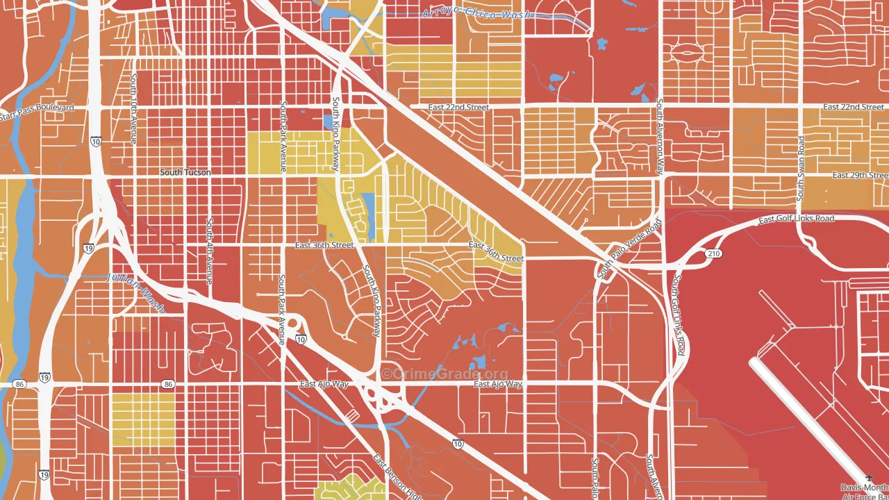 Las Vistas, Tucson, AZ Map of Robbery Rates