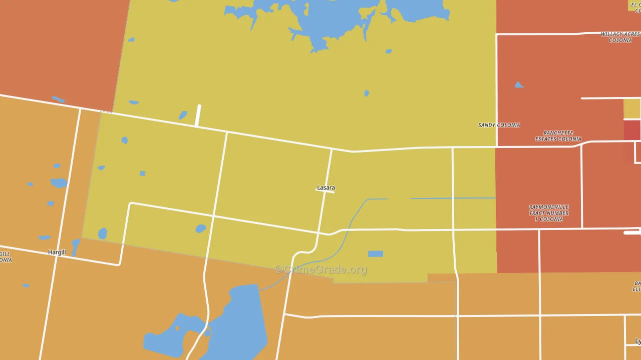 Lasara, TX Map of Robbery Rates