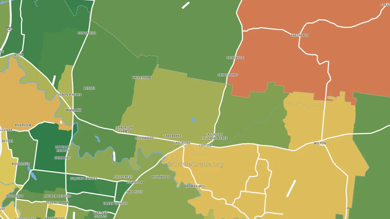 Lascassas, TN Map of Robbery Rates