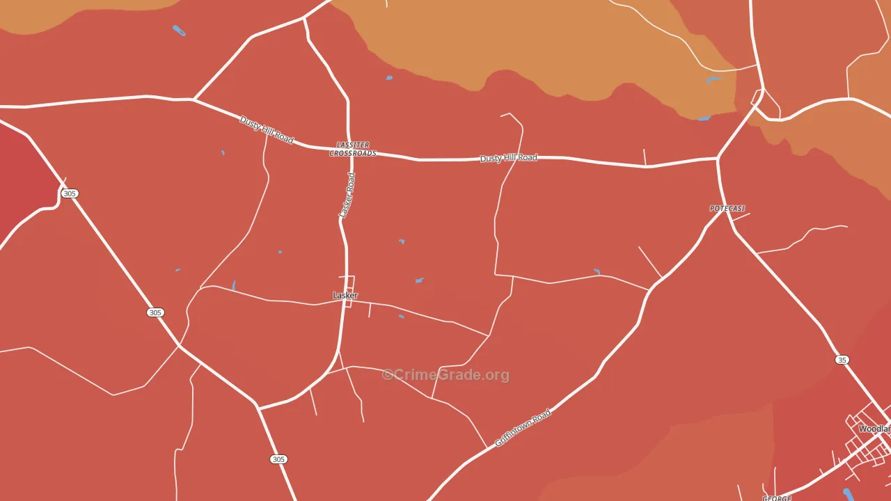 Lasker, NC Map of Robbery Rates