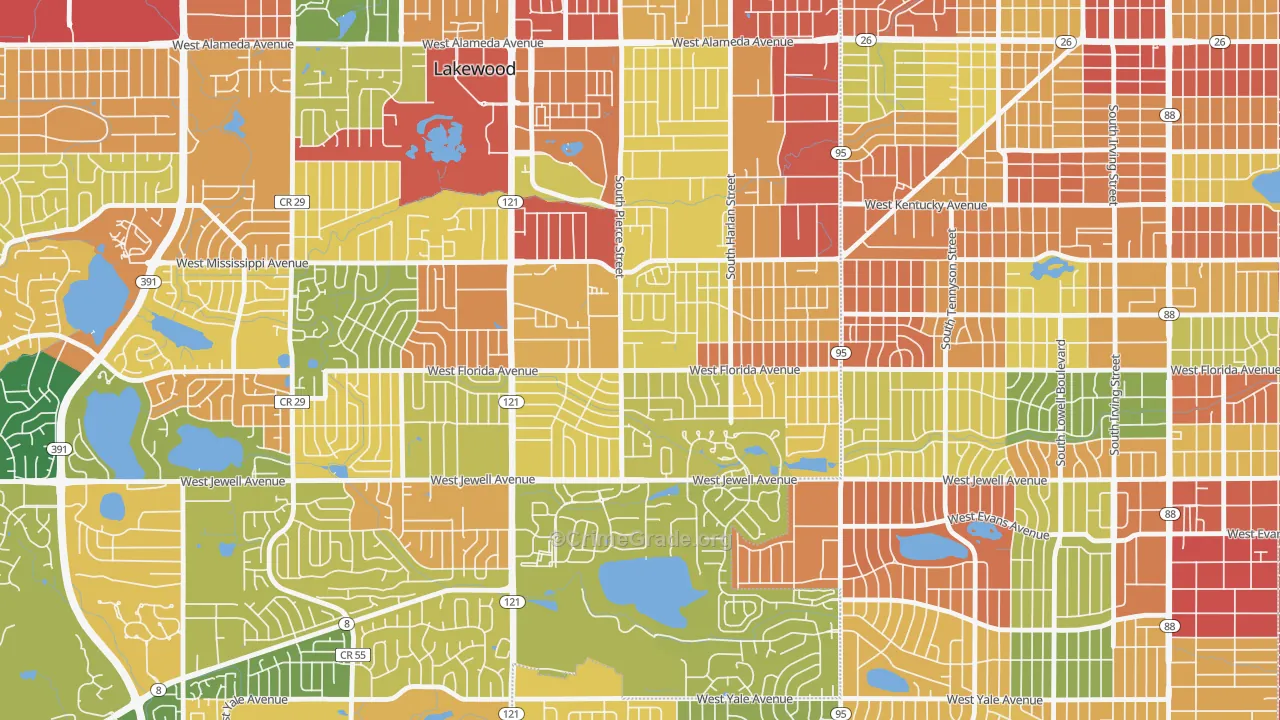 Lasley, Lakewood, CO Map of Robbery Rates