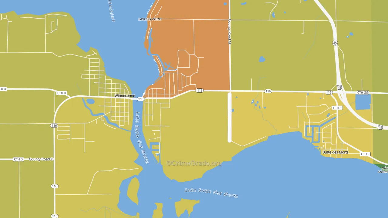 Lasleys Point, WI Map of Robbery Rates