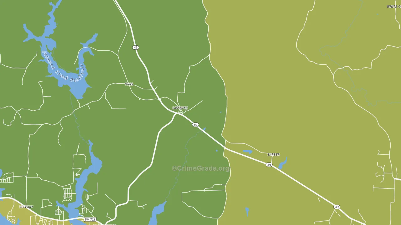 Lassater, TX Map of Robbery Rates