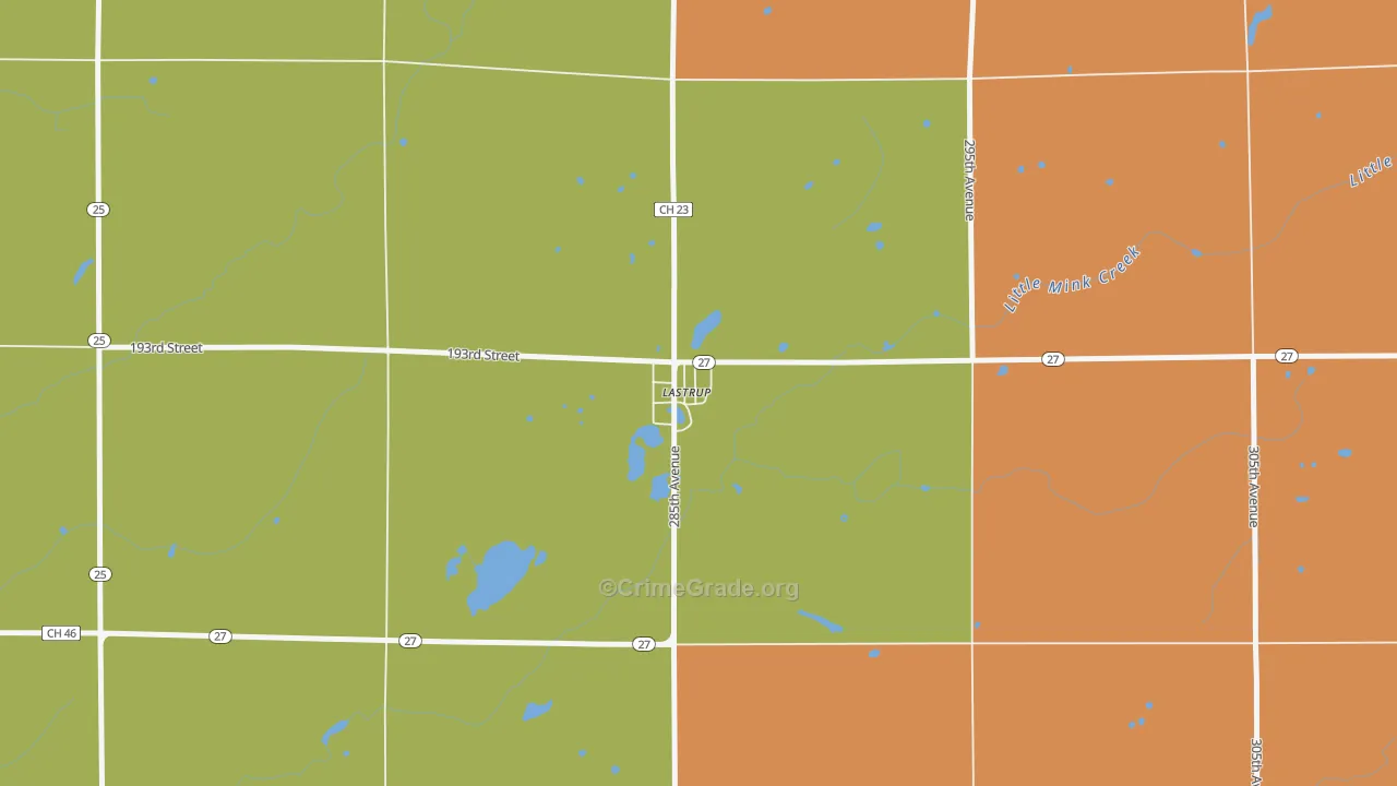 Lastrup, MN Map of Robbery Rates