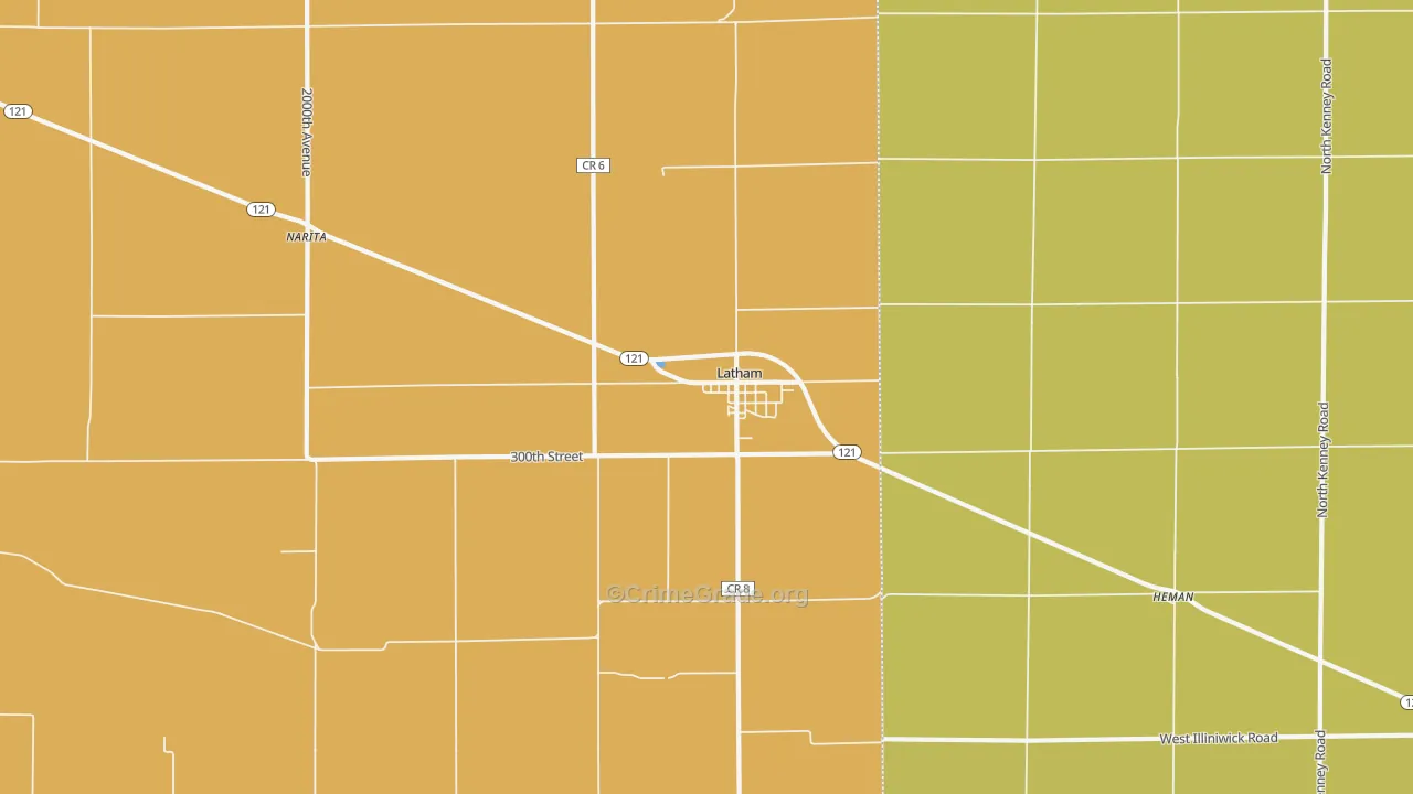 Latham, IL Map of Robbery Rates