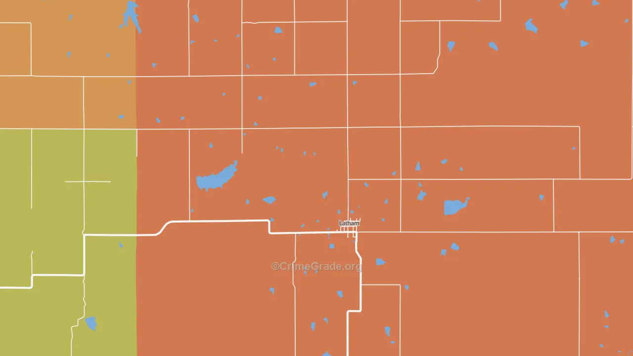Latham, KS Map of Robbery Rates