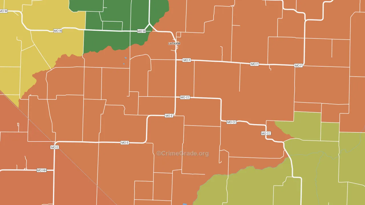 Latham, MO Map of Robbery Rates
