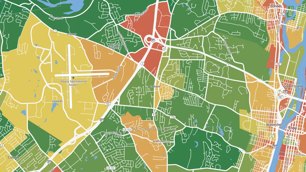 Latham, NY Map of Robbery Rates