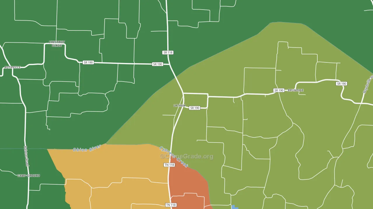 Latham, TN Map of Robbery Rates