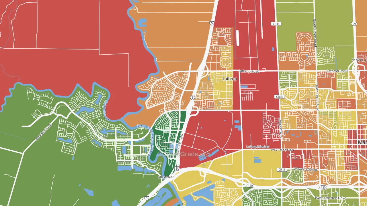 Lathrop, CA Map of Robbery Rates