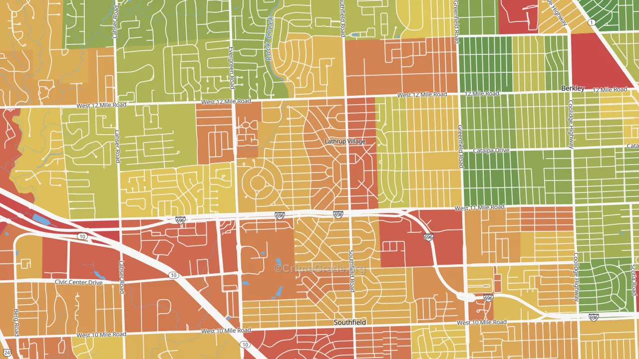 Lathrup Village, MI Map of Robbery Rates