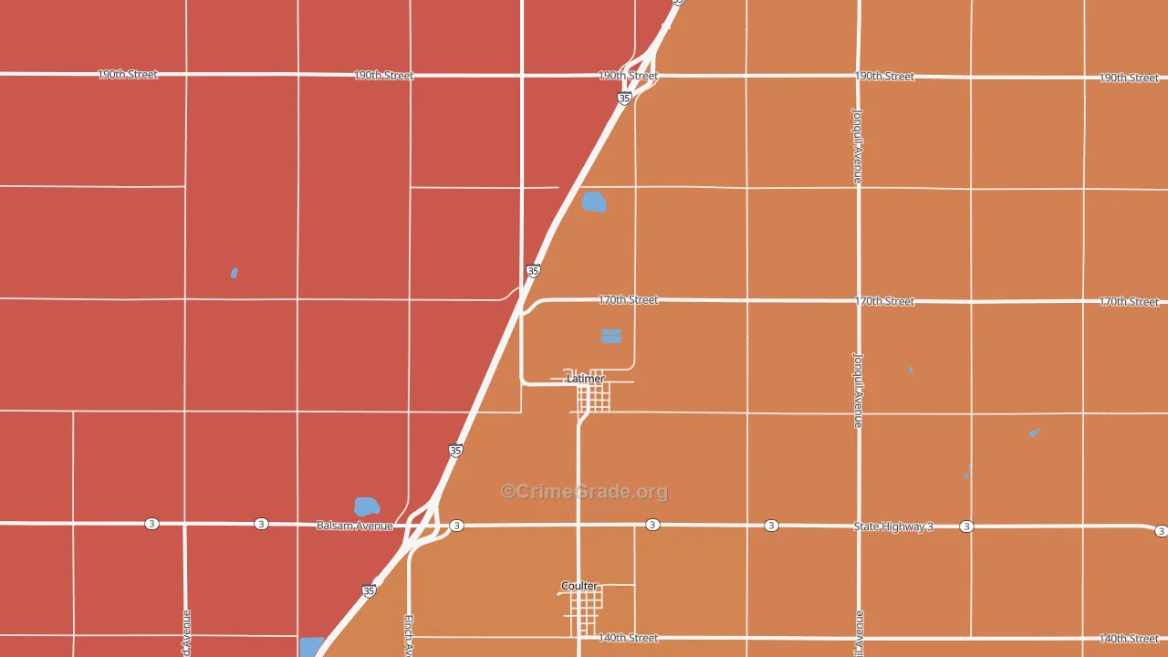 Latimer, IA Map of Robbery Rates