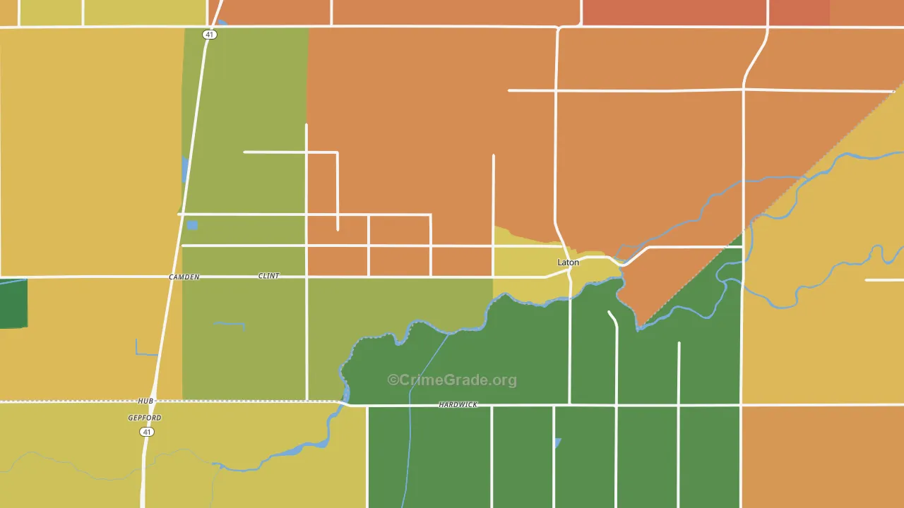 Laton, CA Map of Robbery Rates