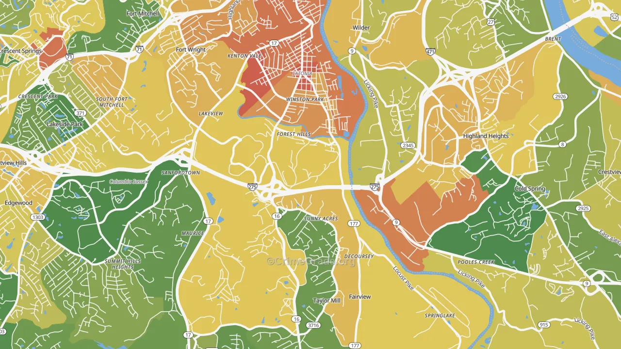 Latonia, KY Map of Robbery Rates