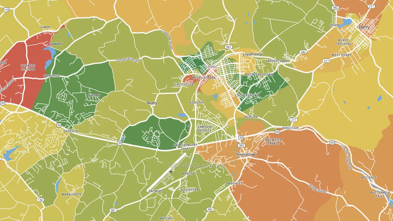 Latrobe, PA Map of Robbery Rates