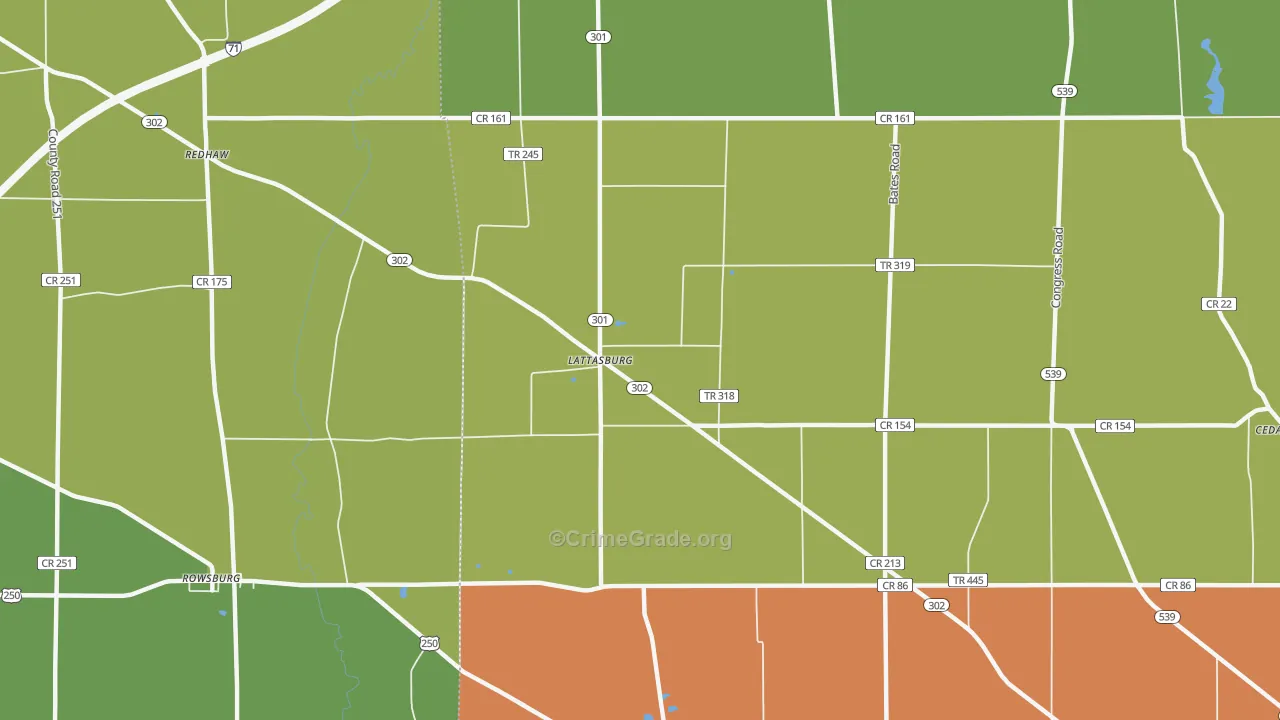 Lattasburg, OH Map of Robbery Rates