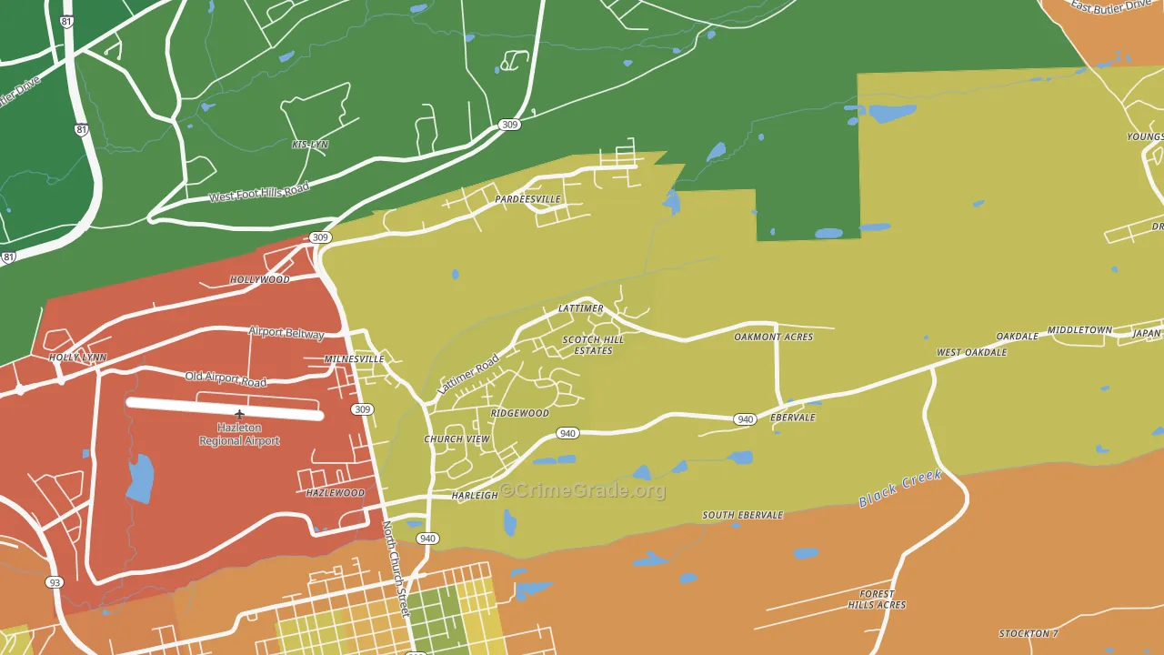 Lattimer, PA Map of Robbery Rates