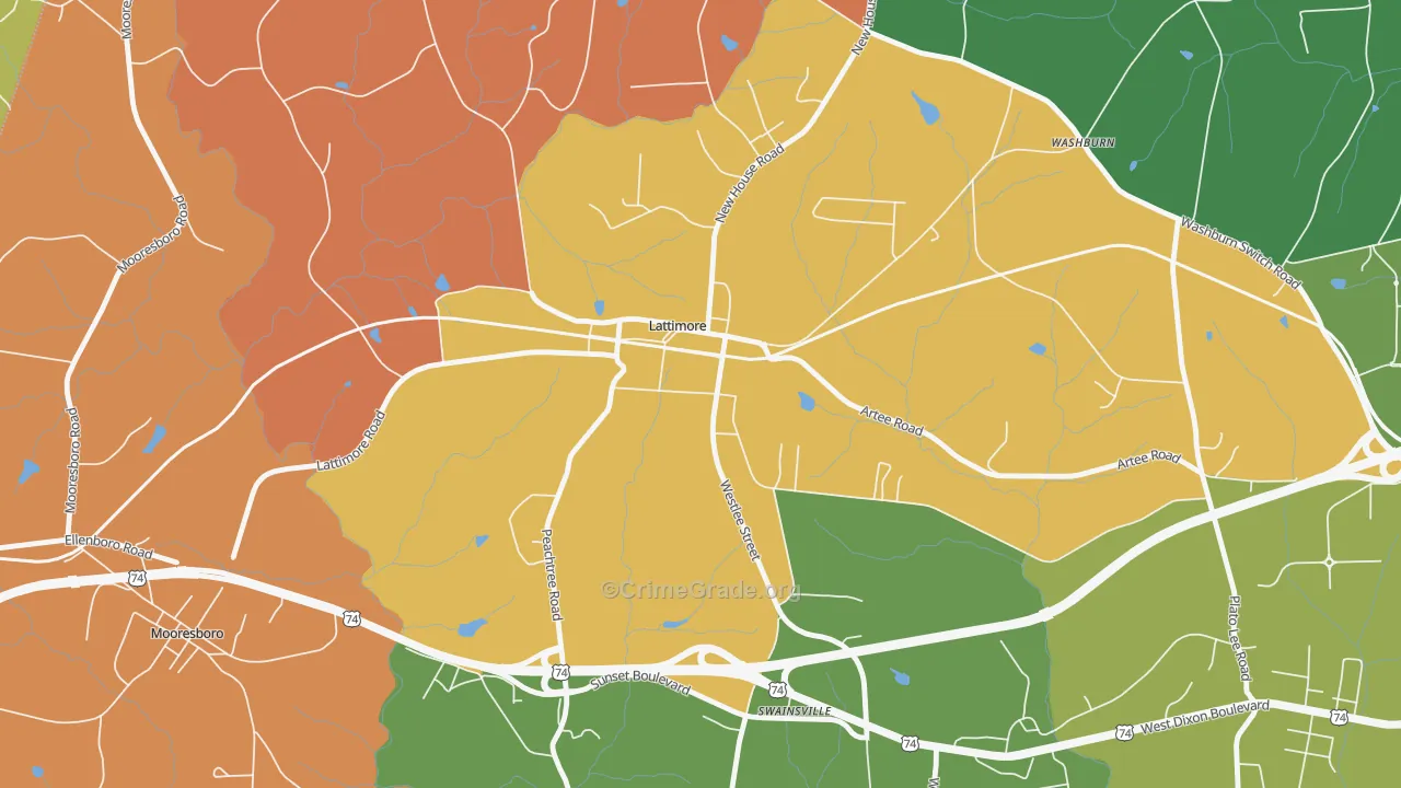 Lattimore, NC Map of Robbery Rates