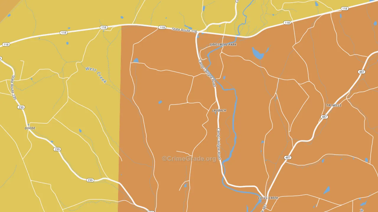 Laubachs, PA Map of Robbery Rates