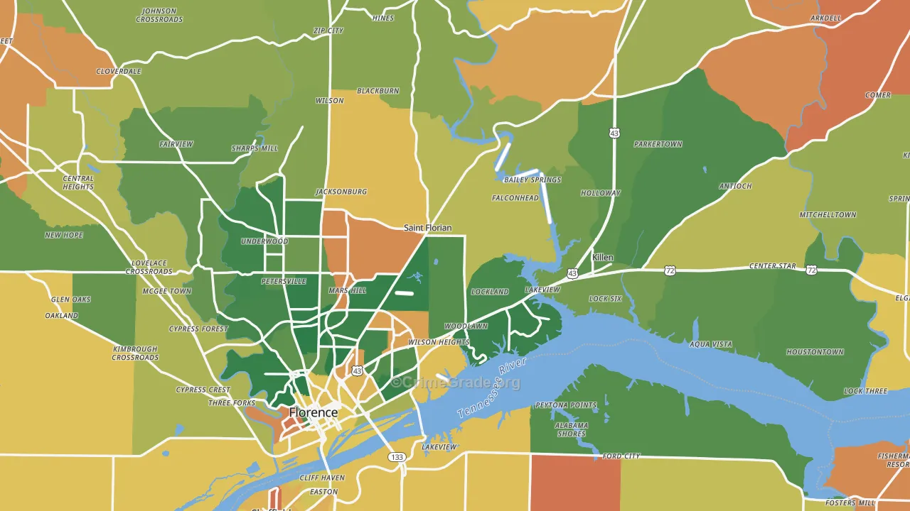 Lauderdale County, AL Map of Robbery Rates