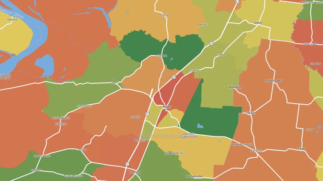 Lauderdale County, TN Map of Robbery Rates