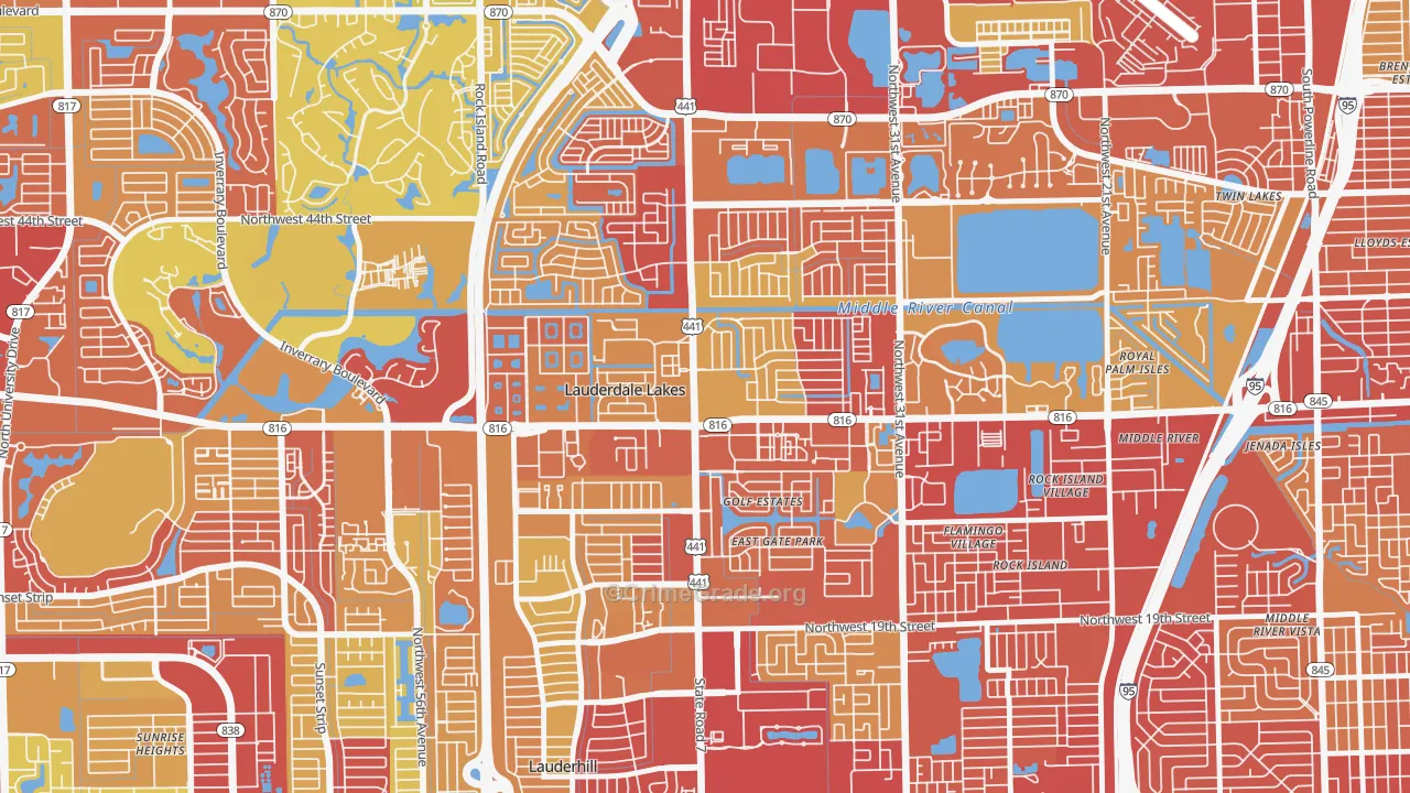 Lauderdale Lakes, FL Map of Robbery Rates