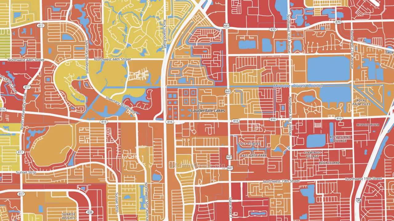 Lauderdale Lakes West Gate, Lauderdale Lakes, FL Map of Robbery Rates