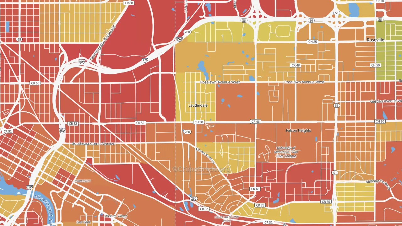 Lauderdale, MN Map of Robbery Rates