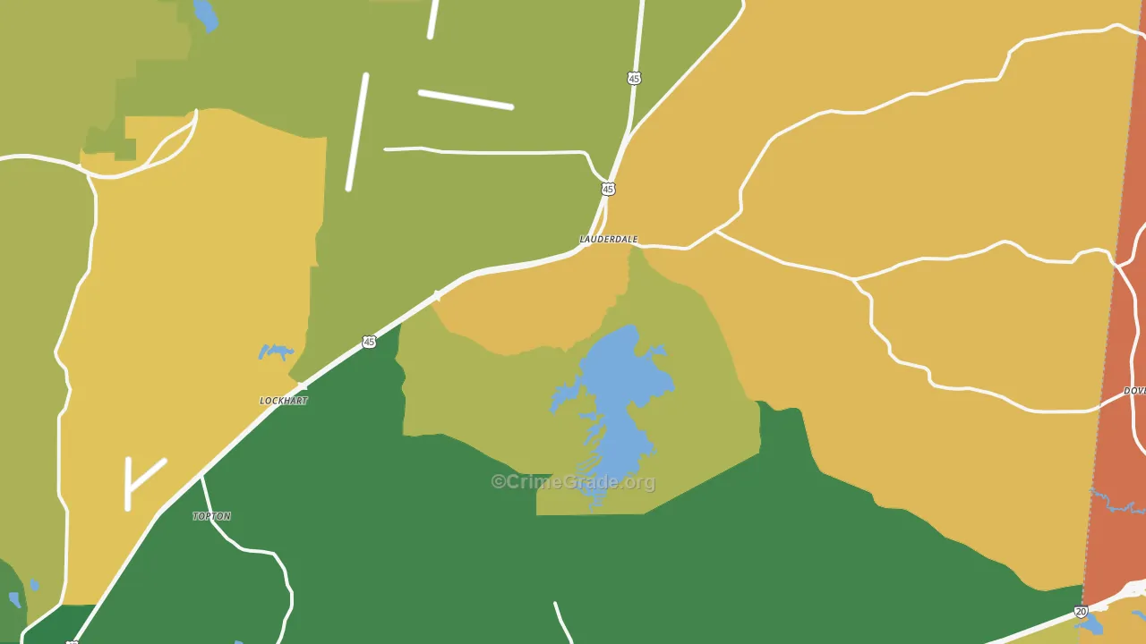 Lauderdale, MS Map of Robbery Rates