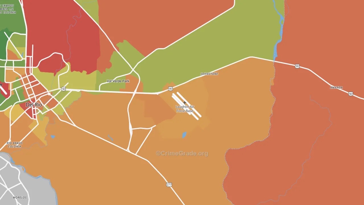 Laughlin A F B, TX Map of Robbery Rates