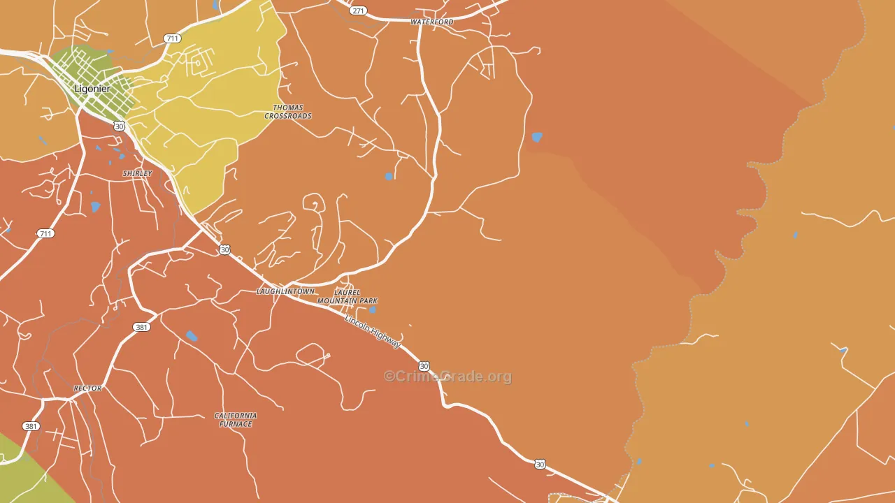 Laughlintown, PA Map of Robbery Rates