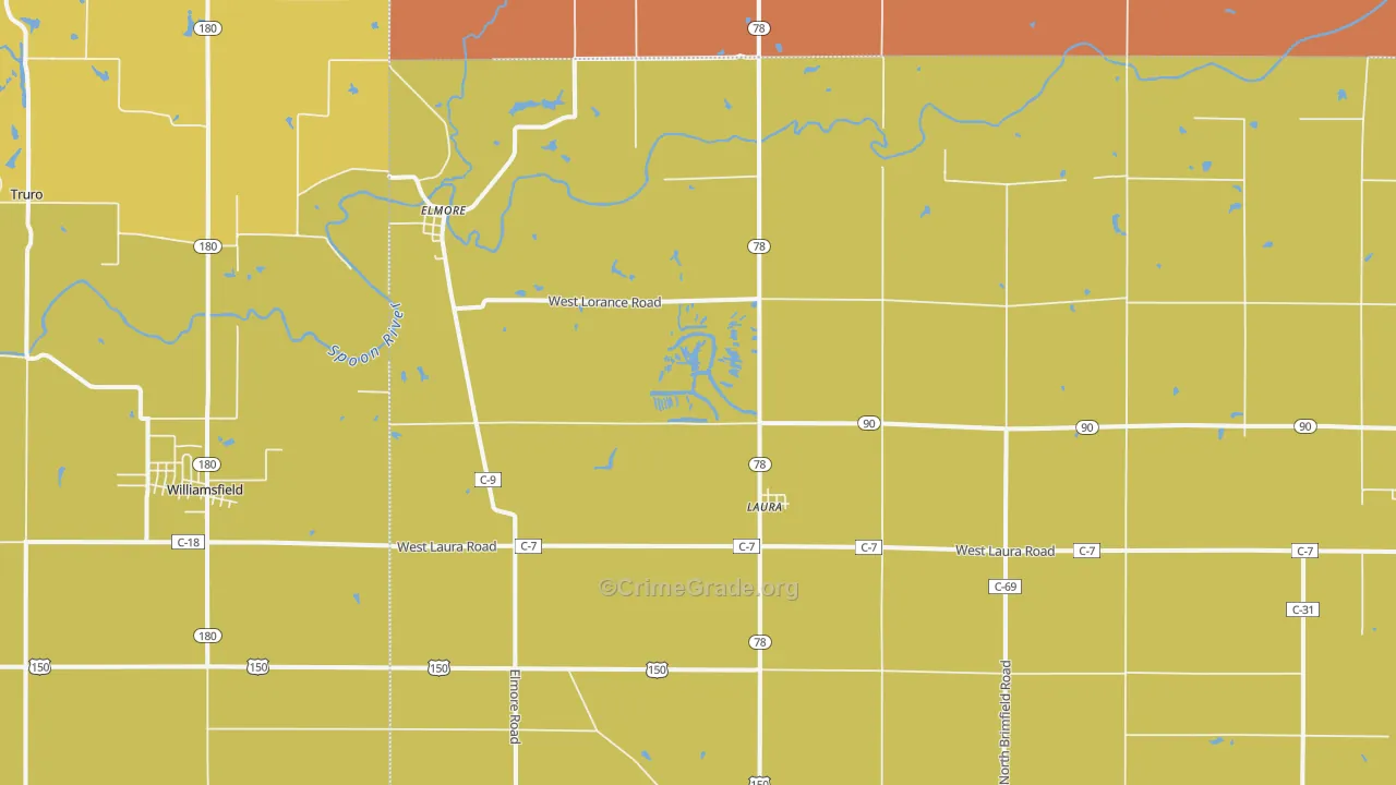Laura, IL Map of Robbery Rates