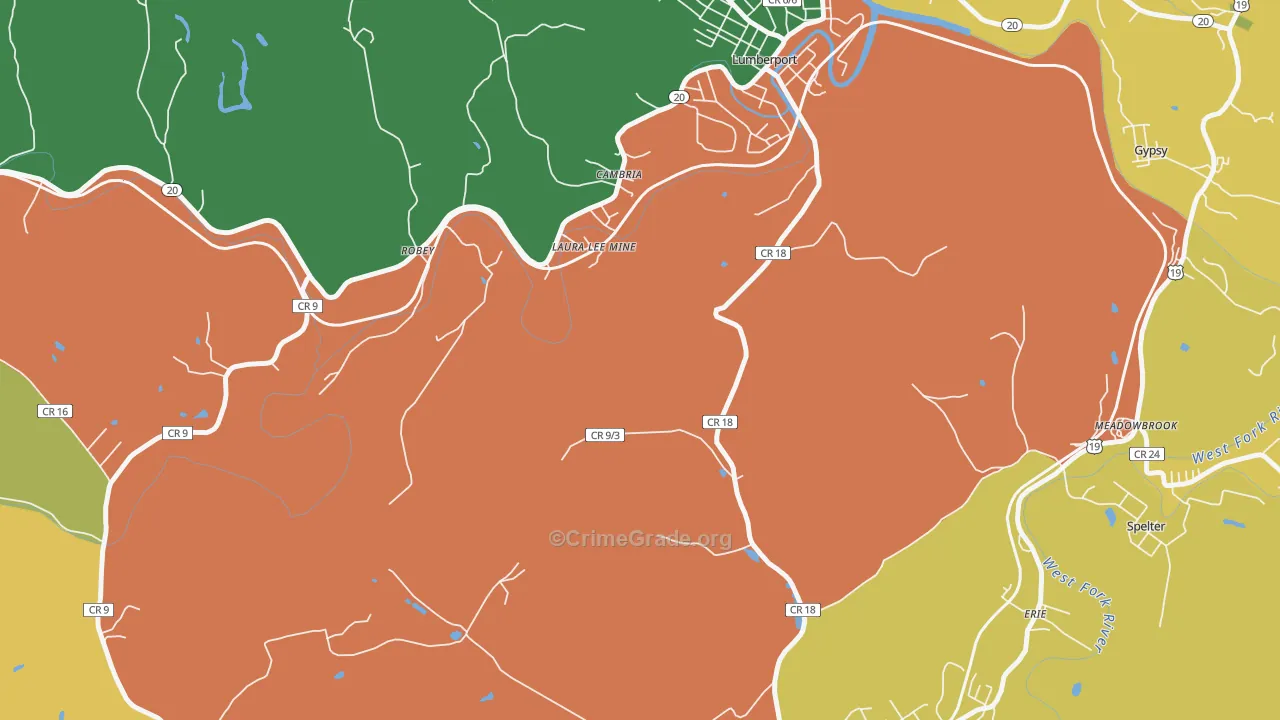 Laura Lee Mine, WV Map of Robbery Rates