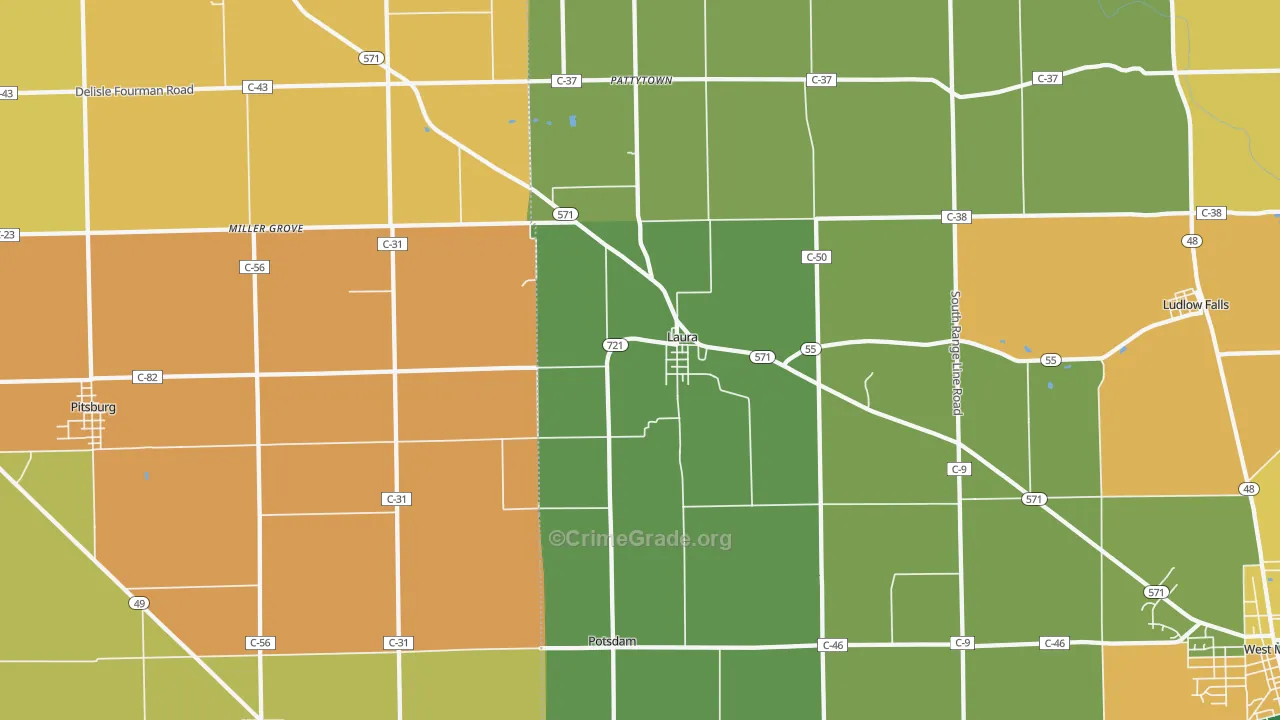 Laura, OH Map of Robbery Rates