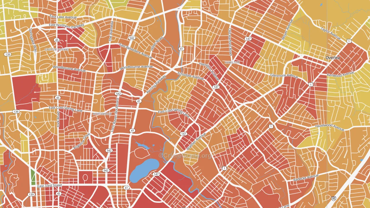 Lauraville, Baltimore, MD Map of Robbery Rates