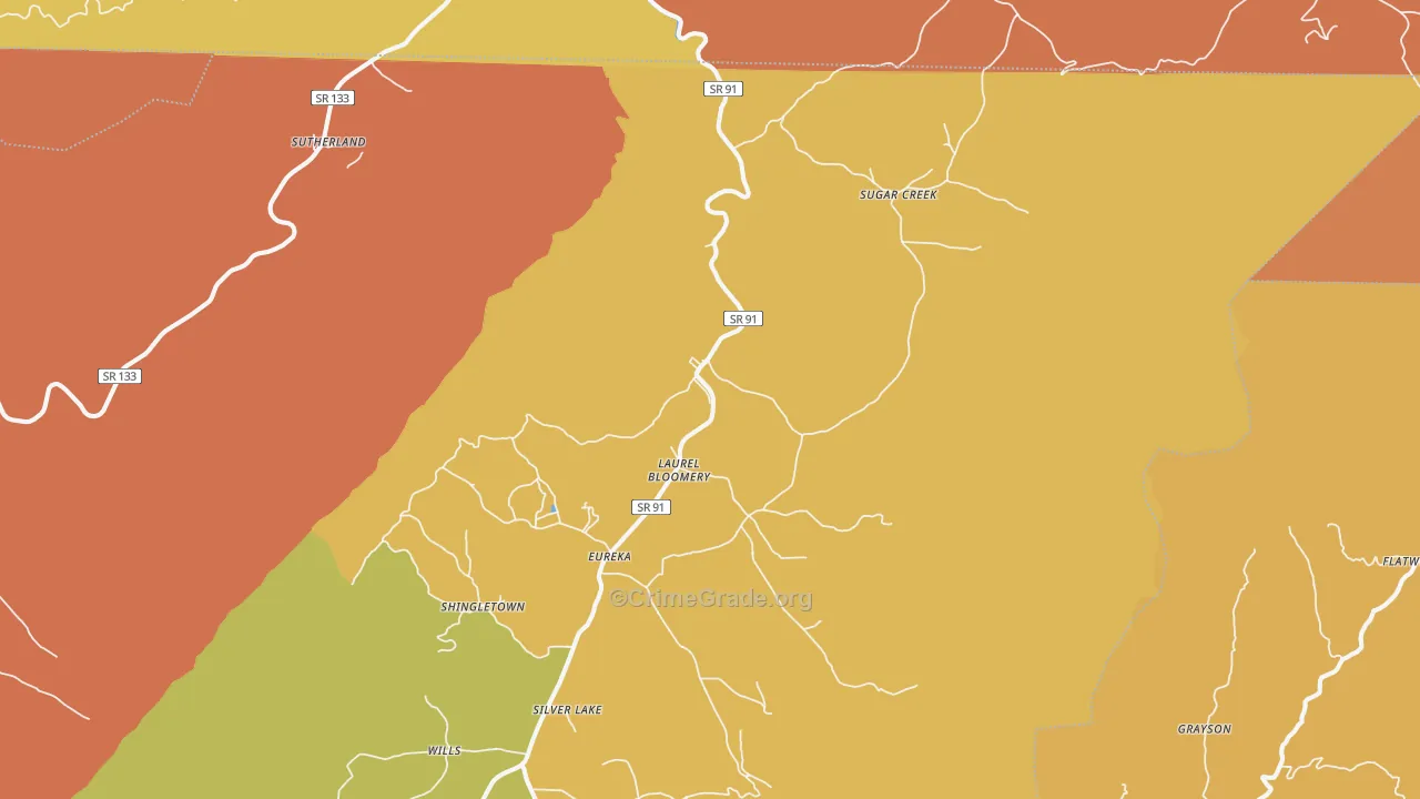Laurel Bloomery, TN Map of Robbery Rates