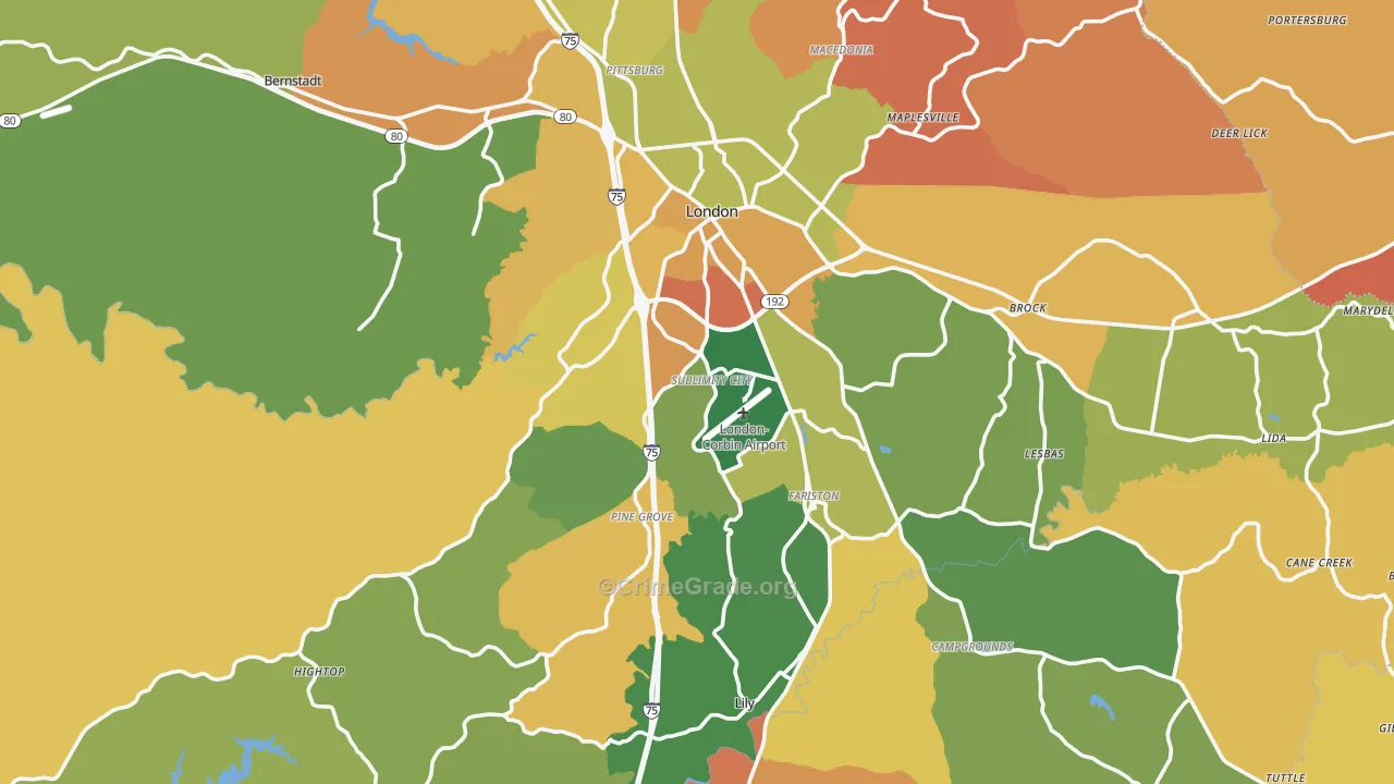 Laurel County, KY Map of Robbery Rates