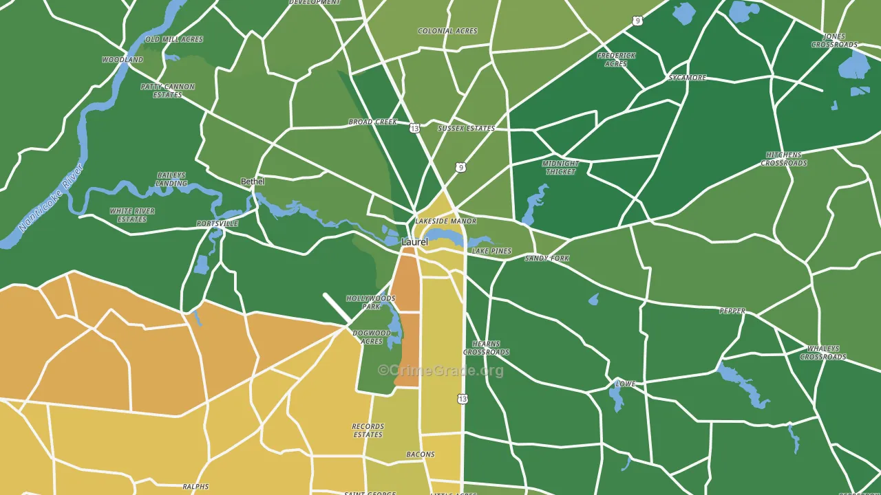 Laurel, DE Map of Robbery Rates