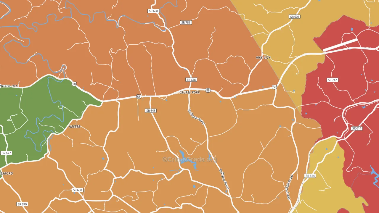 Laurel Fork, VA Map of Robbery Rates