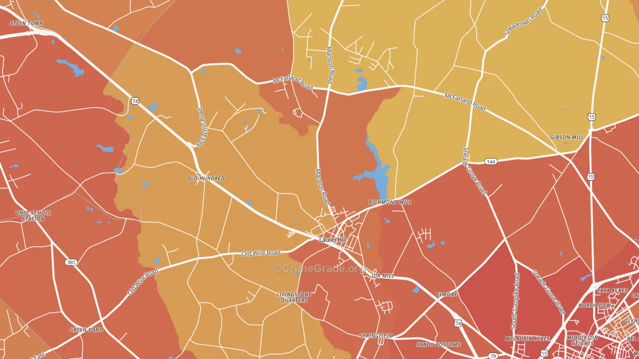 Laurel Hill, NC Map of Robbery Rates