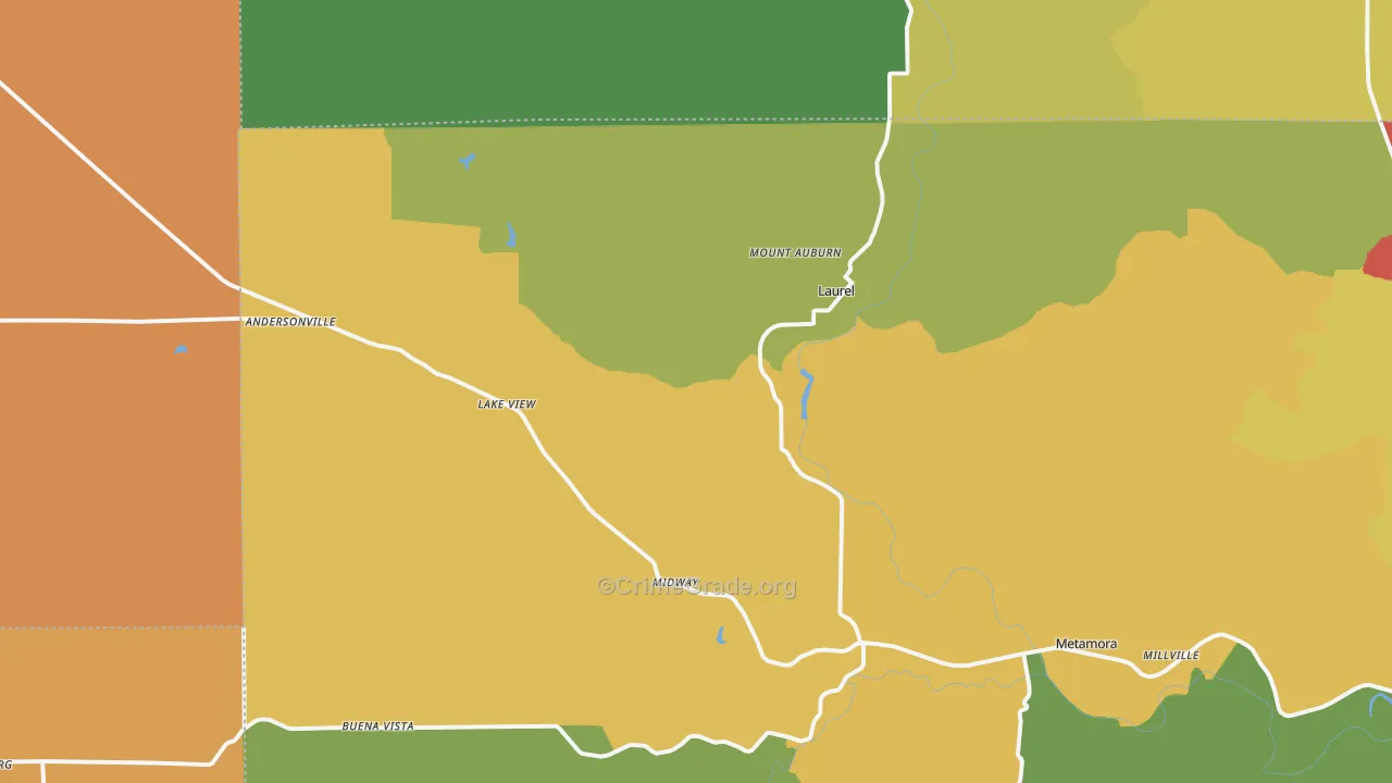 Laurel, IN Map of Robbery Rates
